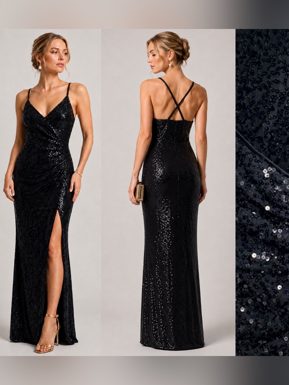 Eliza J Black Sequin Maxi Dress Evening Gown Dark Romantic Glam Formal Prom 16